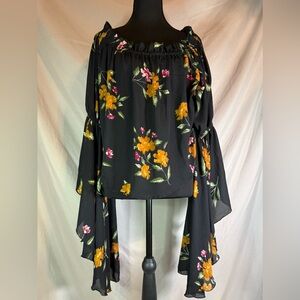 Live 4 Truth Black Floral Off-Shoulder Open Back Flowy Blouse 🌸🖤✨